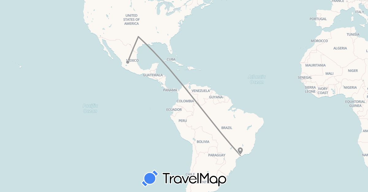 TravelMap itinerary: plane in Brazil, Mexico, United States (North America, South America)